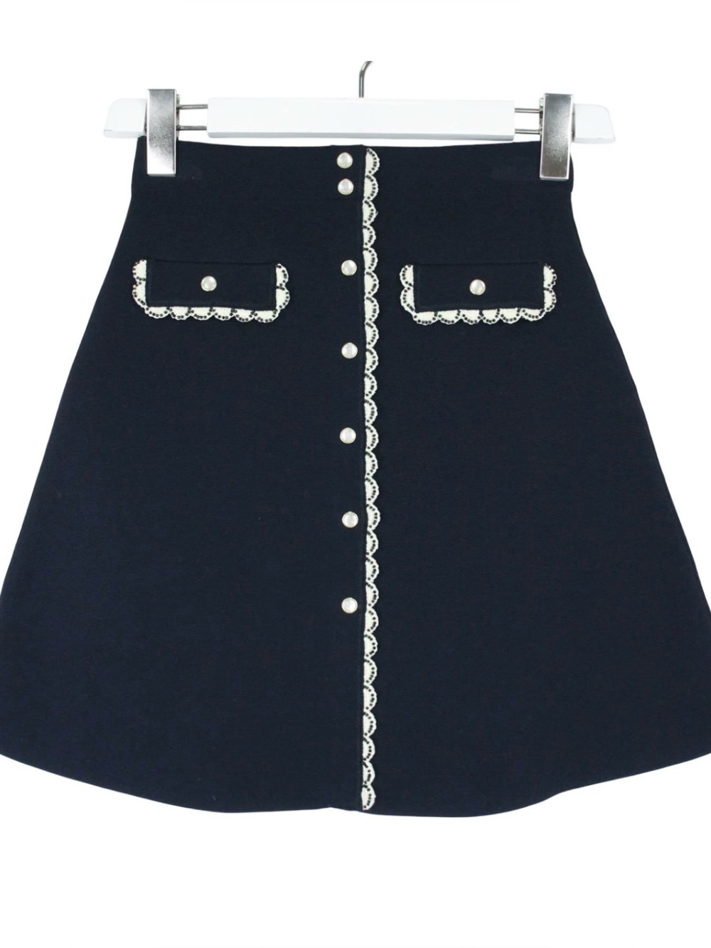 Sandro navy bandage a line skirt with white and navy trim Size EU 36 (US 4)